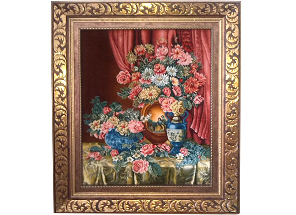 تابلو فرش ابریشم دستباف طرح گلدان